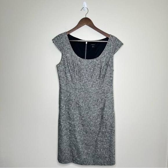 Ann Taylor Textured Cotton Blend Office Dress Boat Neck Black White Size 6 - Picture 1 of 9